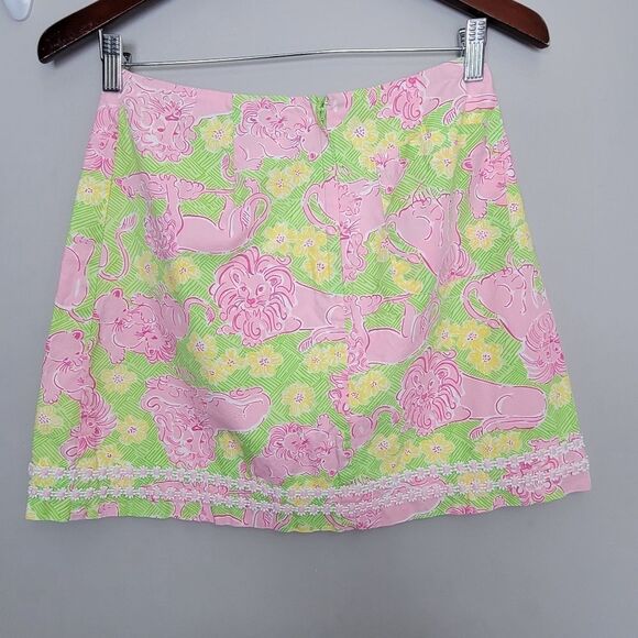 Vintage Lilly Pulitzer mini skirt lion  print lime green and yellow, pink Size 2 - Picture 5 of 7